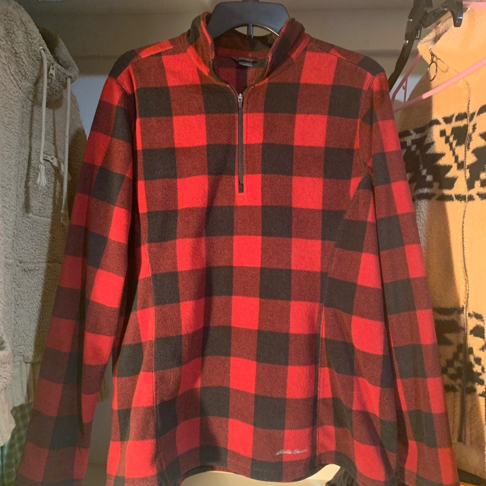 Eddie Bauer Red and Black Plaid Pullover